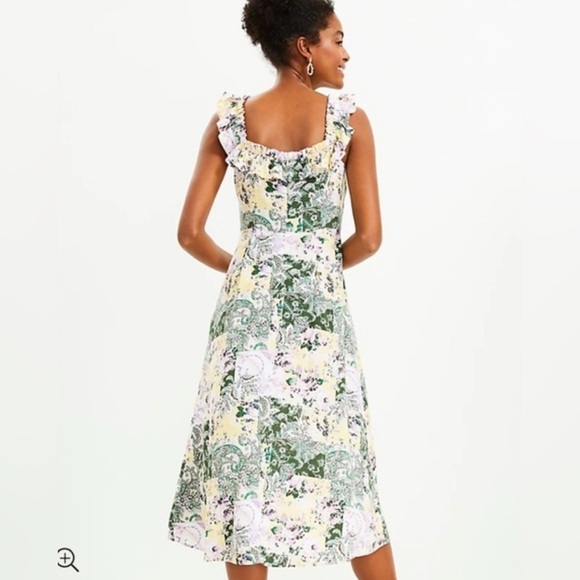 LOFT Patchwork Midi Dress Floral Sleeveless with Ruffle Detail sleeveless SZ 10 - Picture 10 of 10